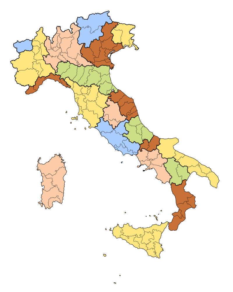 Mapa administrativo da Itália (Regiões)