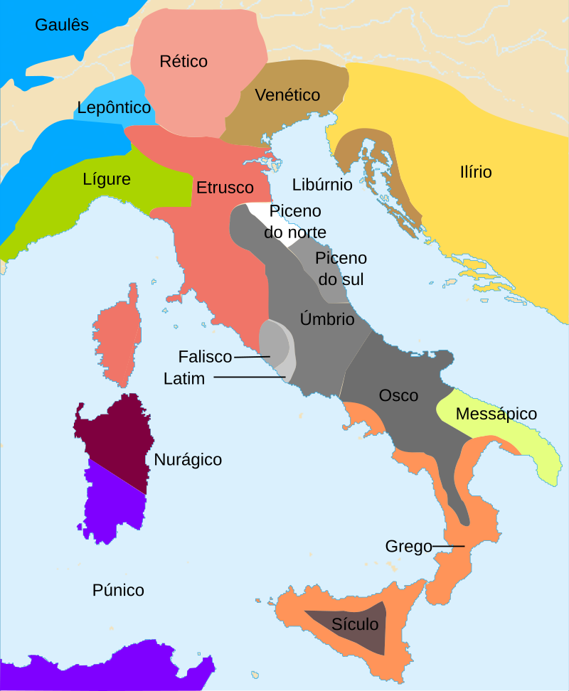 Mapa da península Itálica mostrando povos antigos